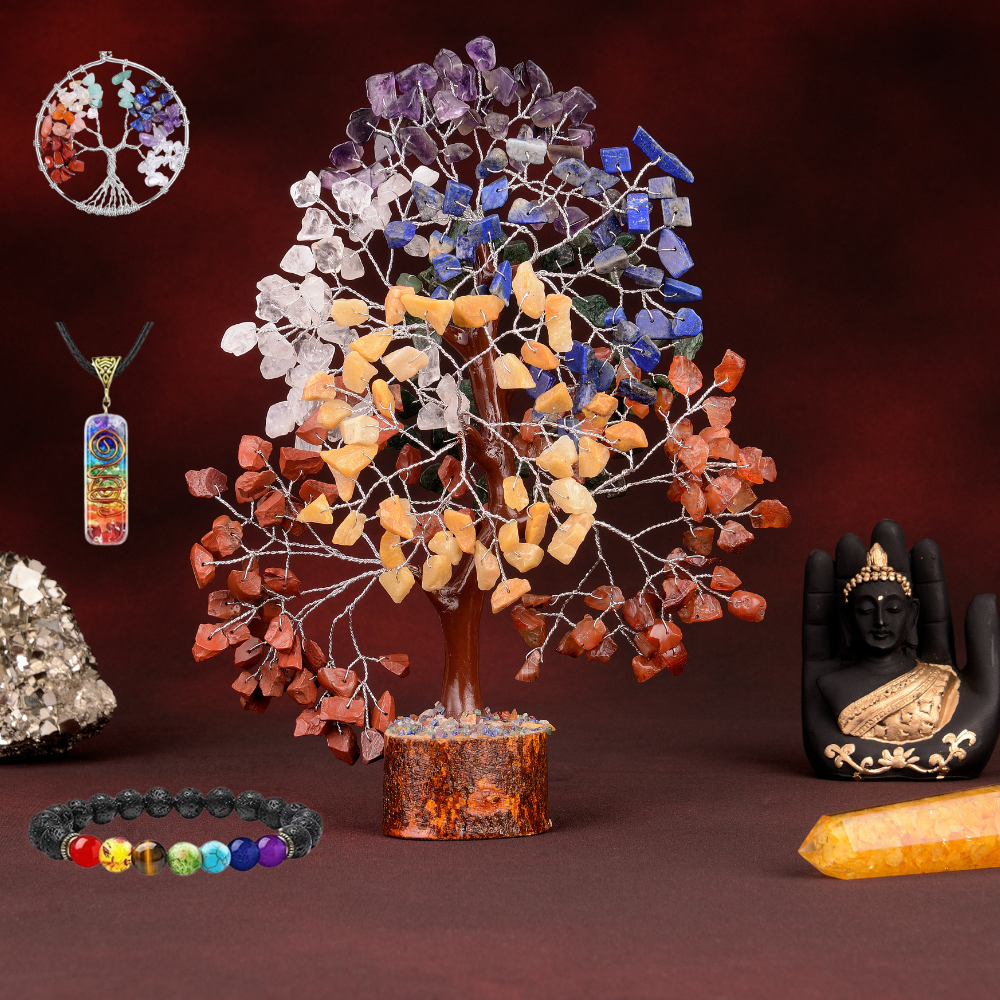 Seven Chakra Tree Silver Wire Set of 4