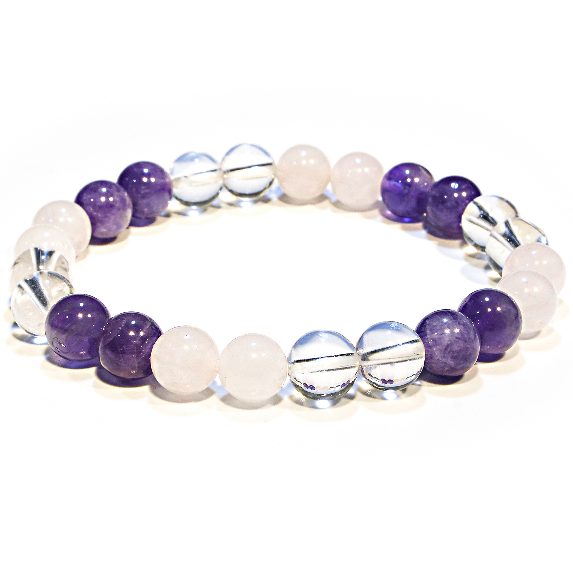 Rose Quartz Amethyst Clear Quartz Bracelet, Divine Love Healing Crystal Bracelet
