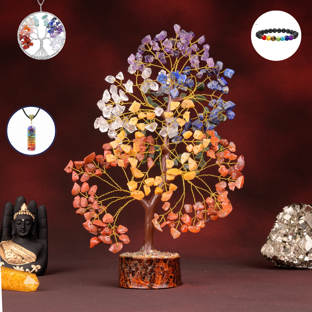 Seven Chakra Tree With Tree of Life Pendants,Bracelets Set